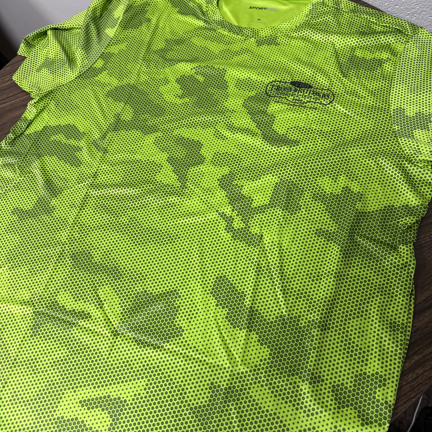 T-Ross Brothers Construction CamoHex Performance Tee (Lime Shock)
