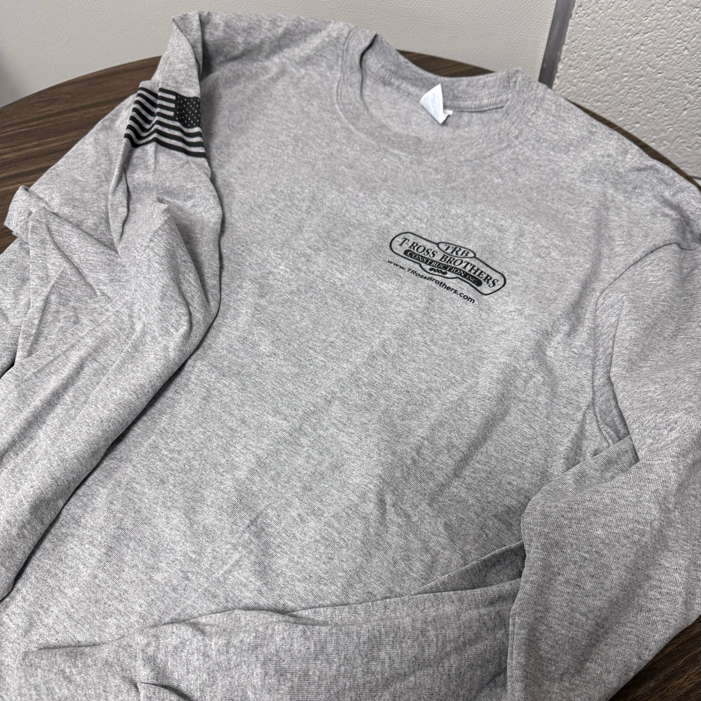 T-Ross Brothers Construction Classic Gray Long Sleeve Shirt (Black Logo)