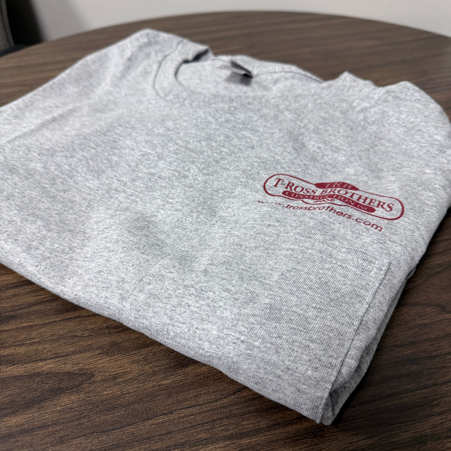 T-Ross Brothers Construction Classic Gray Long Sleeve Shirt (Red Logo)