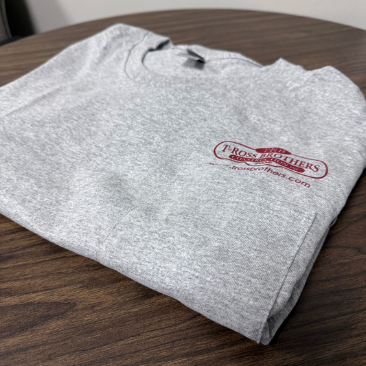 T-Ross Brothers Construction Classic Gray Long Sleeve Shirt (Red Logo)