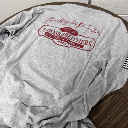 T-Ross Brothers Construction Classic Gray Long Sleeve Shirt (Red Logo)