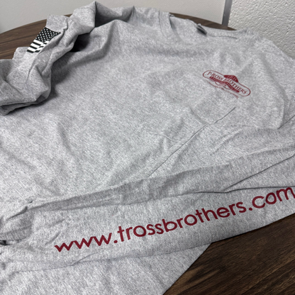 T-Ross Brothers Construction Classic Gray Long Sleeve Shirt (Red Logo)