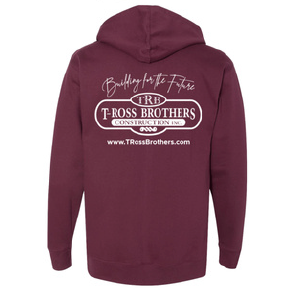 T-Ross Brothers Construction Midweight Pullover Hoodie - Burgundy