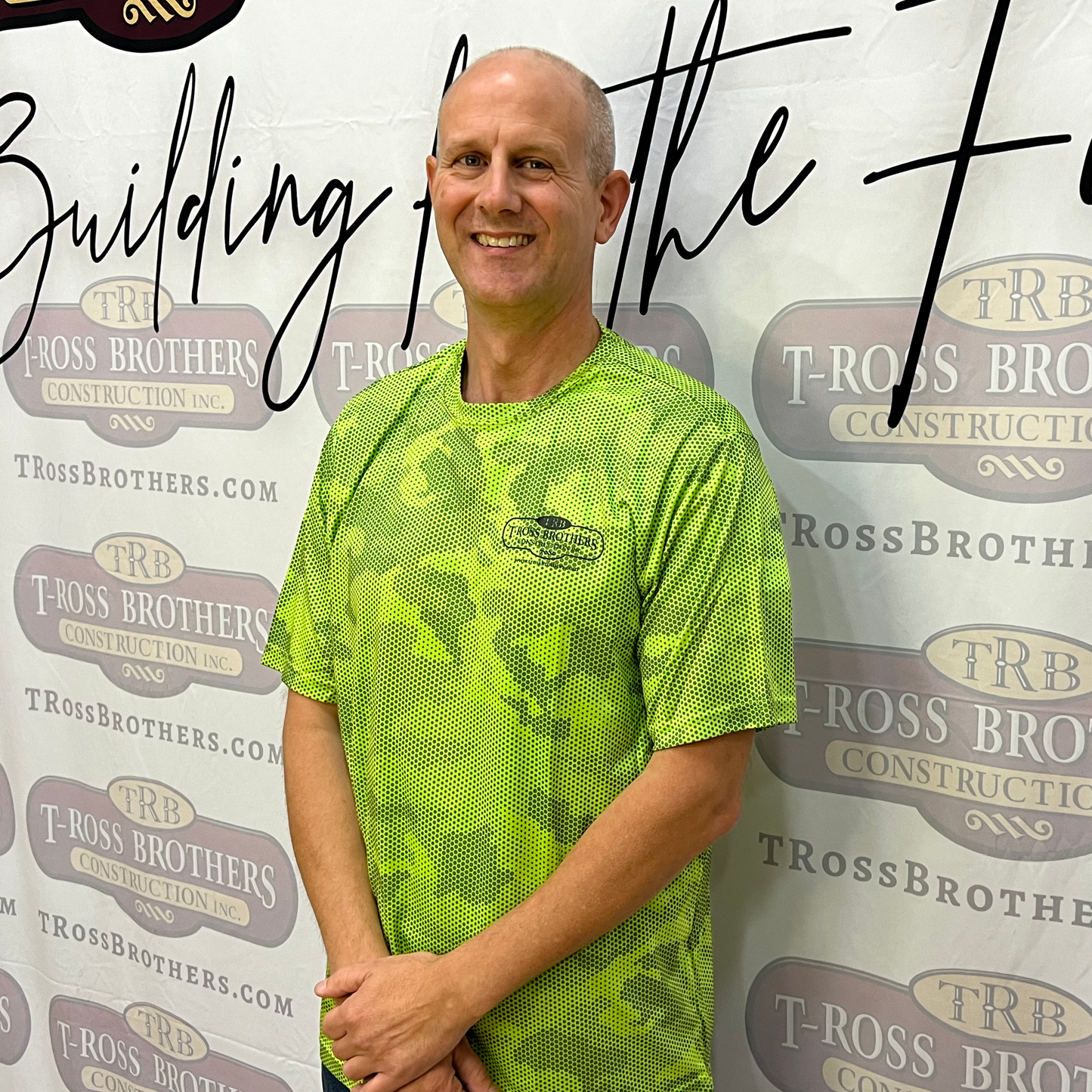 T-Ross Brothers Construction CamoHex Performance Tee (Lime Shock)